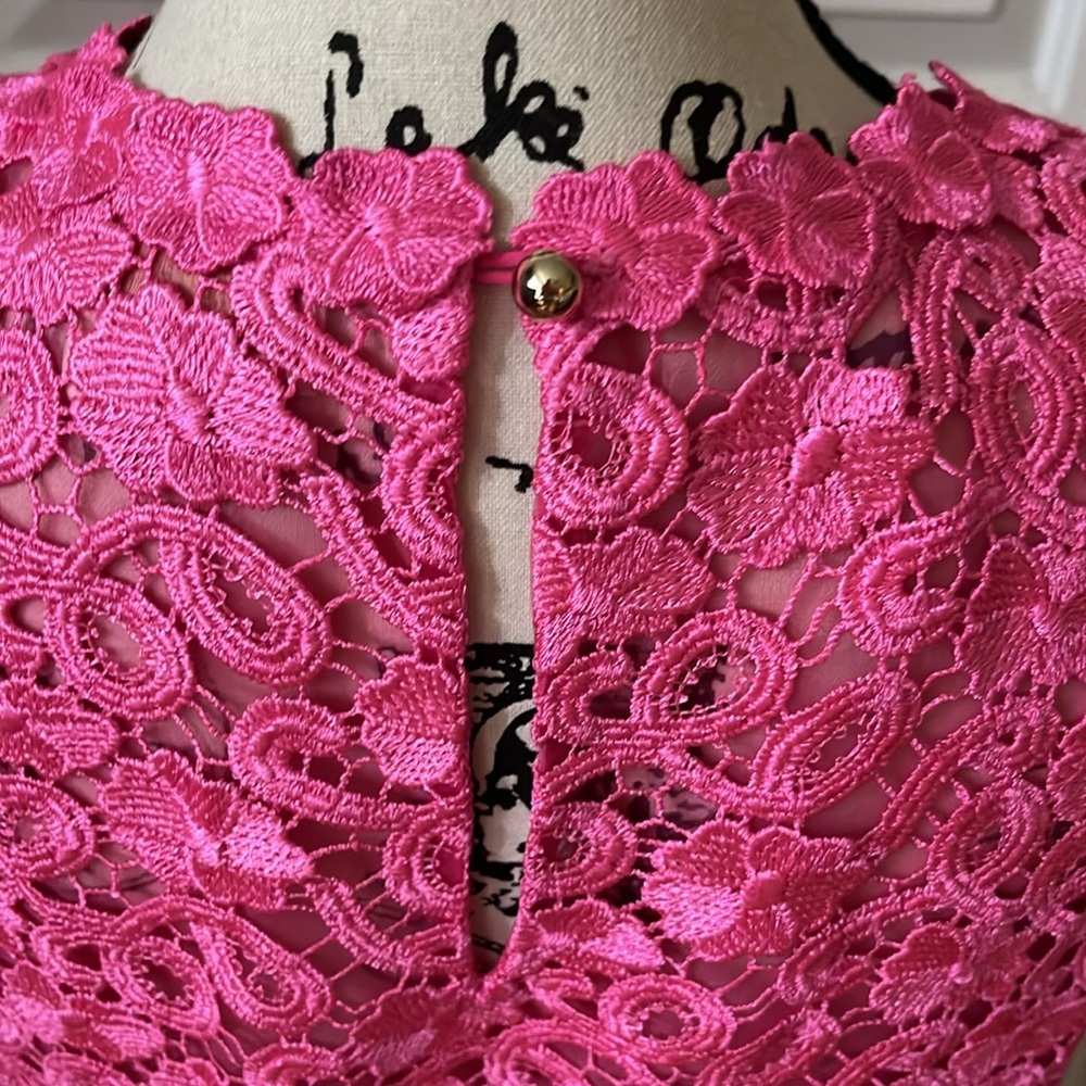 Kate spade fuchsia pink crochet lace short sleeve top sz 6 - Picture 8 of 10
